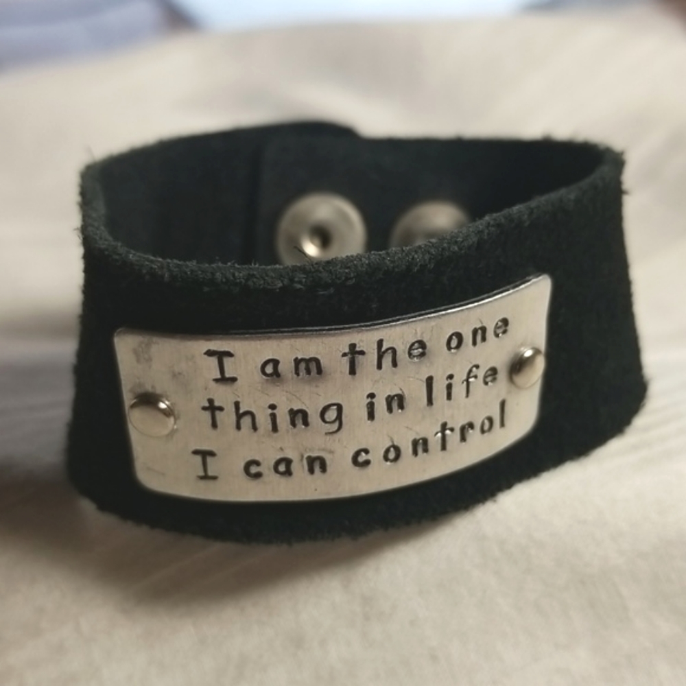Silver Black Leather CONTROL Bracelet